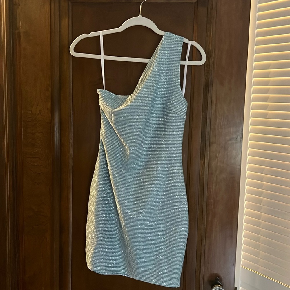 Superdown One Shoulder Sparkle Baby Blue Dress NWT sz M